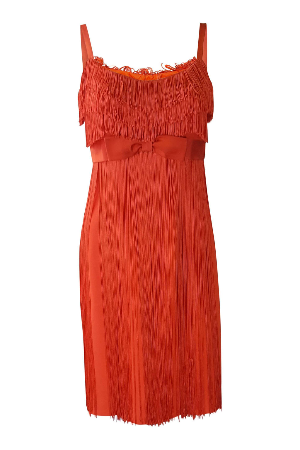 LILI DIAMOND California Vintage Red Tassel Shift Dress (S)-Lili Diamond-The Freperie