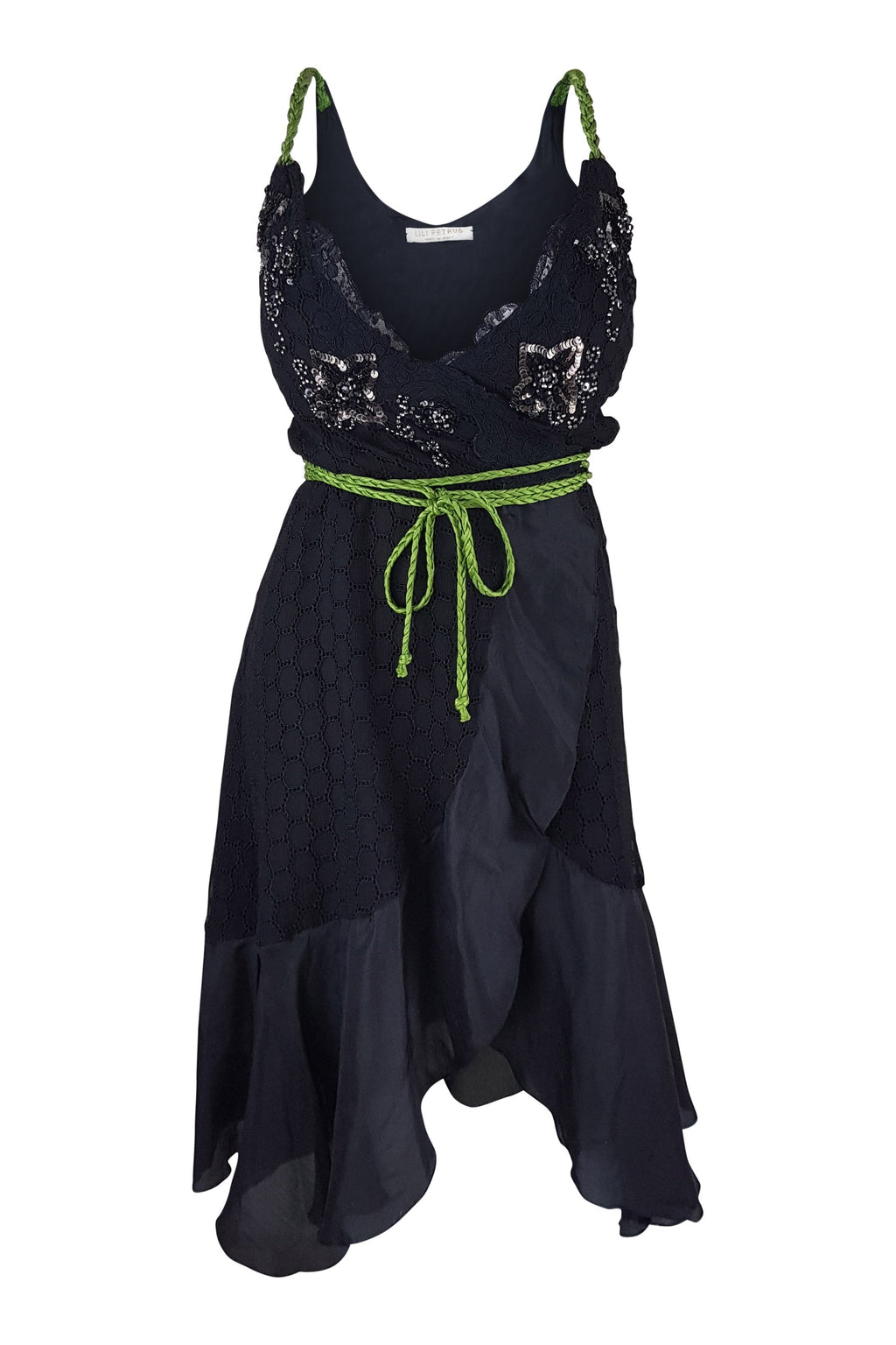 LILI PETRUS Black Silk Beaded Strappy Wrap Dress (IT 40)-Lili Petrus-The Freperie