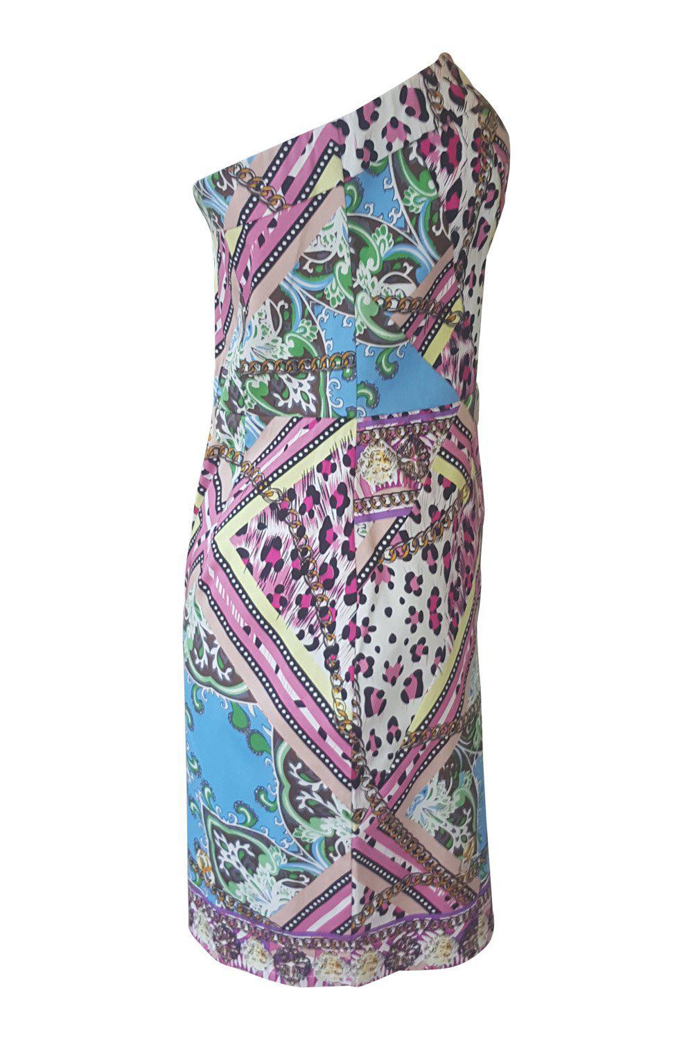 LIPSY LONDON Scarf Print Pink Blue Bodycon Summer Dress (UK 10)-Lipsy London-The Freperie