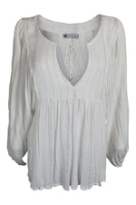 Load image into Gallery viewer, LITTLE MISS GYPSY White Garden Party Tie Front Blouse (M/L)-The Freperie

