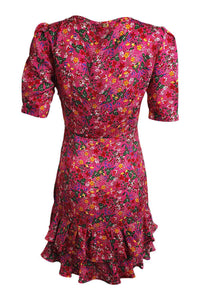 LIU JO Pink Floral Print 3/4 Sleeve Flounce Mini Dress (IT 38 | UK 06 | XXS)-The Freperie