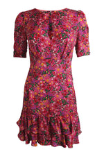 Load image into Gallery viewer, LIU JO Pink Floral Print 3/4 Sleeve Flounce Mini Dress (IT 38 | UK 06 | XXS)-The Freperie
