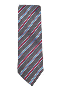 LOEWE 100% Silk Brown Tie Red Blue And White Stripes Repeat (60" L | W 3.3")-The Freperie