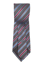 Load image into Gallery viewer, LOEWE 100% Silk Brown Tie Red Blue And White Stripes Repeat (60&quot; L | W 3.3&quot;)-The Freperie
