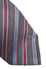 Load image into Gallery viewer, LOEWE 100% Silk Brown Tie Red Blue And White Stripes Repeat (60&quot; L | W 3.3&quot;)-The Freperie
