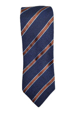 Load image into Gallery viewer, LOEWE 100% Silk Dark Blue Tie Bronze And Light Blue Stripes Repeat (60&quot; L | 3.5&quot; W)-The Freperie
