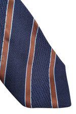 Load image into Gallery viewer, LOEWE 100% Silk Dark Blue Tie Bronze And Light Blue Stripes Repeat (60&quot; L | 3.5&quot; W)-The Freperie
