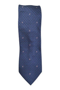 LOEWE 100% Silk Navy Blue Tie Pink Abstract L Repeat (60" L | 3.2" W)-The Freperie