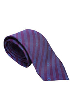 Load image into Gallery viewer, LOEWE 100% Silk Purple Tie Blue Pinstripe Logo Repeat (60&quot; L | 3.6&quot; W)-The Freperie
