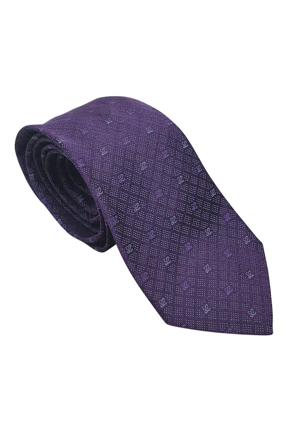 Copy of LOEWE 100% Silk Purple Tie Silver Polka Dot With Logo Repeat (60" L | 3.3" W)-The Freperie