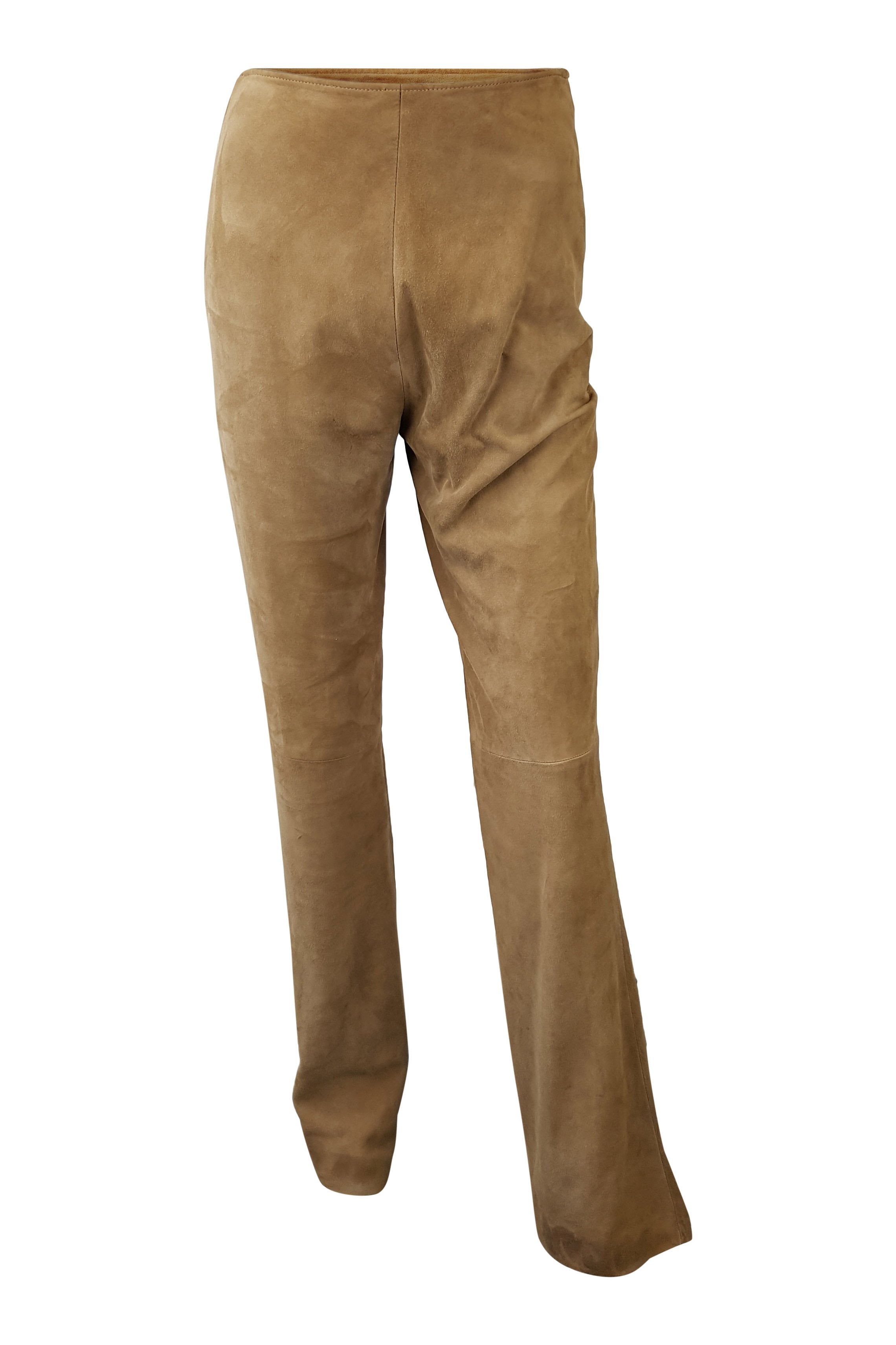 LOEWE Tan Suede Straight Leg Trousers (38)-Loewe-The Freperie