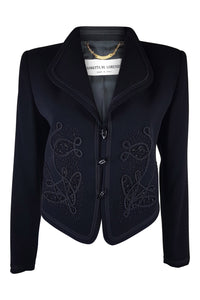 LORETTA DI LORENZO Black Fitted Embroidered Jacket (IT 40)-Loretta Di Lorenzo-The Freperie