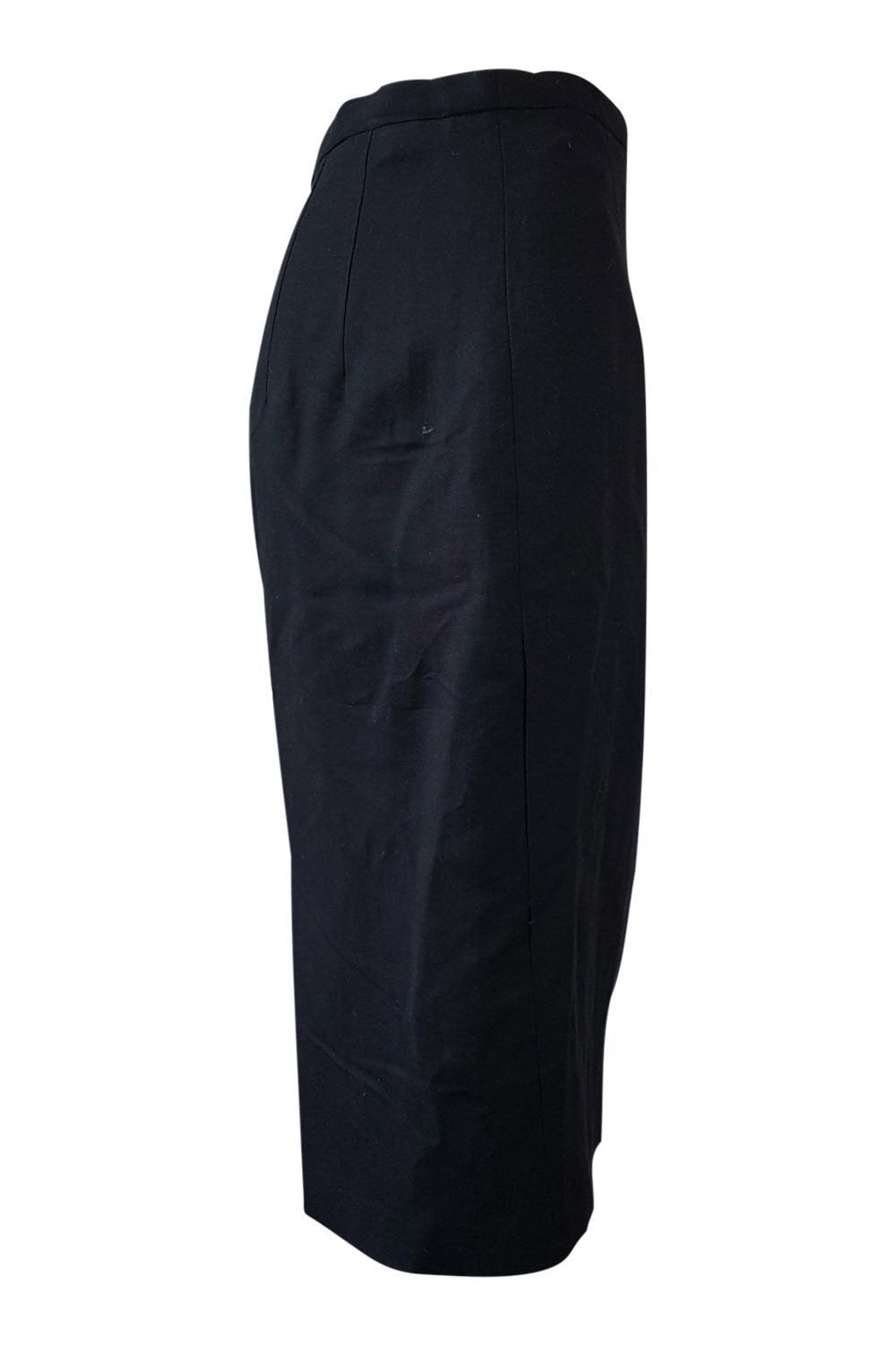 LOUIS FERAUD Vintage Black Cotton Pencil Skirt (UK 8)-Louis Feraud-The Freperie