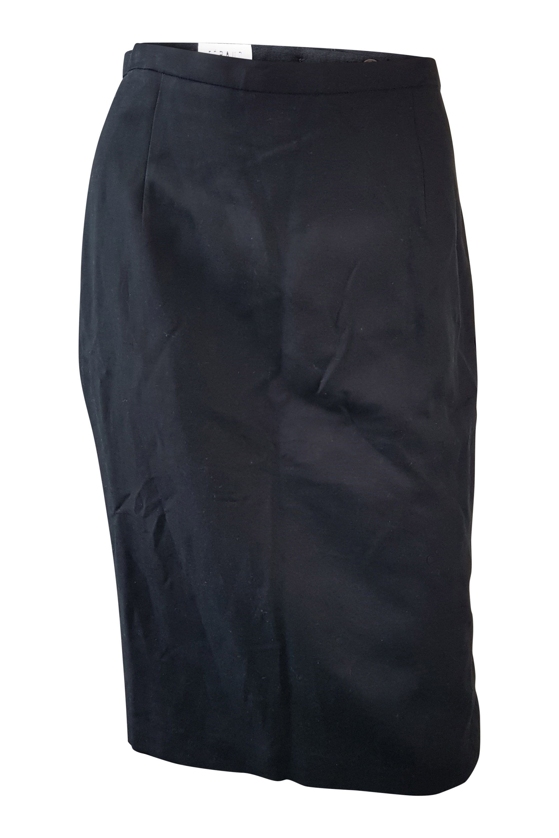 LOUIS FERAUD Vintage Black Cotton Pencil Skirt (UK 8)-Louis Feraud-The Freperie