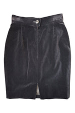 Load image into Gallery viewer, LOUIS FERAUD Black Suede Vintage Mini Skirt (UK 6)-Louis Feraud-The Freperie
