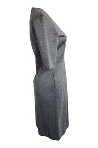 LUISA CERANO Grey V Neck Short Sleeved Fitted Dress (D 34 & D 42)-The Freperie
