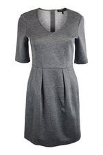 Load image into Gallery viewer, LUISA CERANO Grey V Neck Short Sleeved Fitted Dress (D 34 &amp; D 42)-The Freperie

