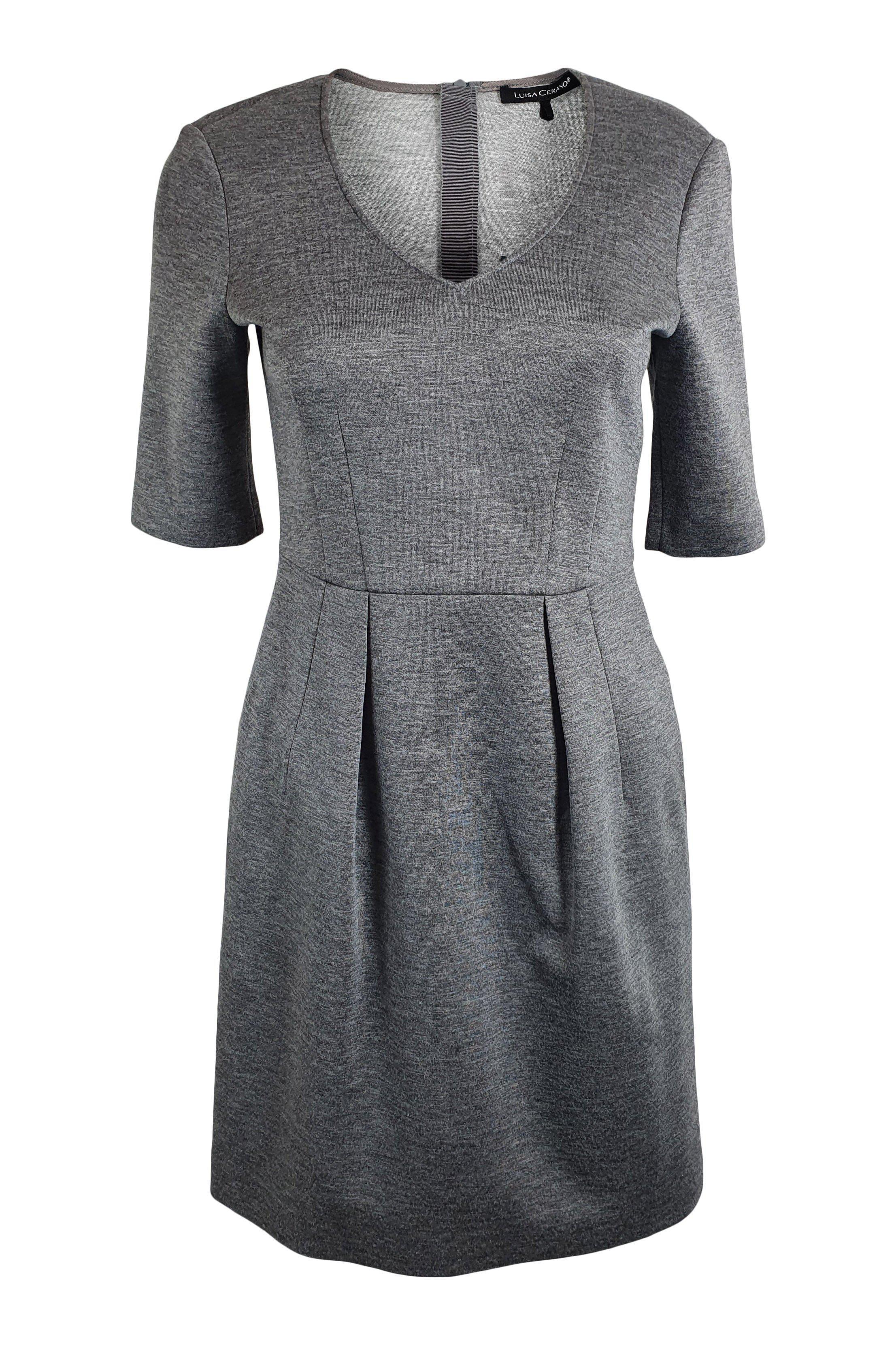 LUISA CERANO Grey V Neck Short Sleeved Fitted Dress (D 34 & D 42)-The Freperie