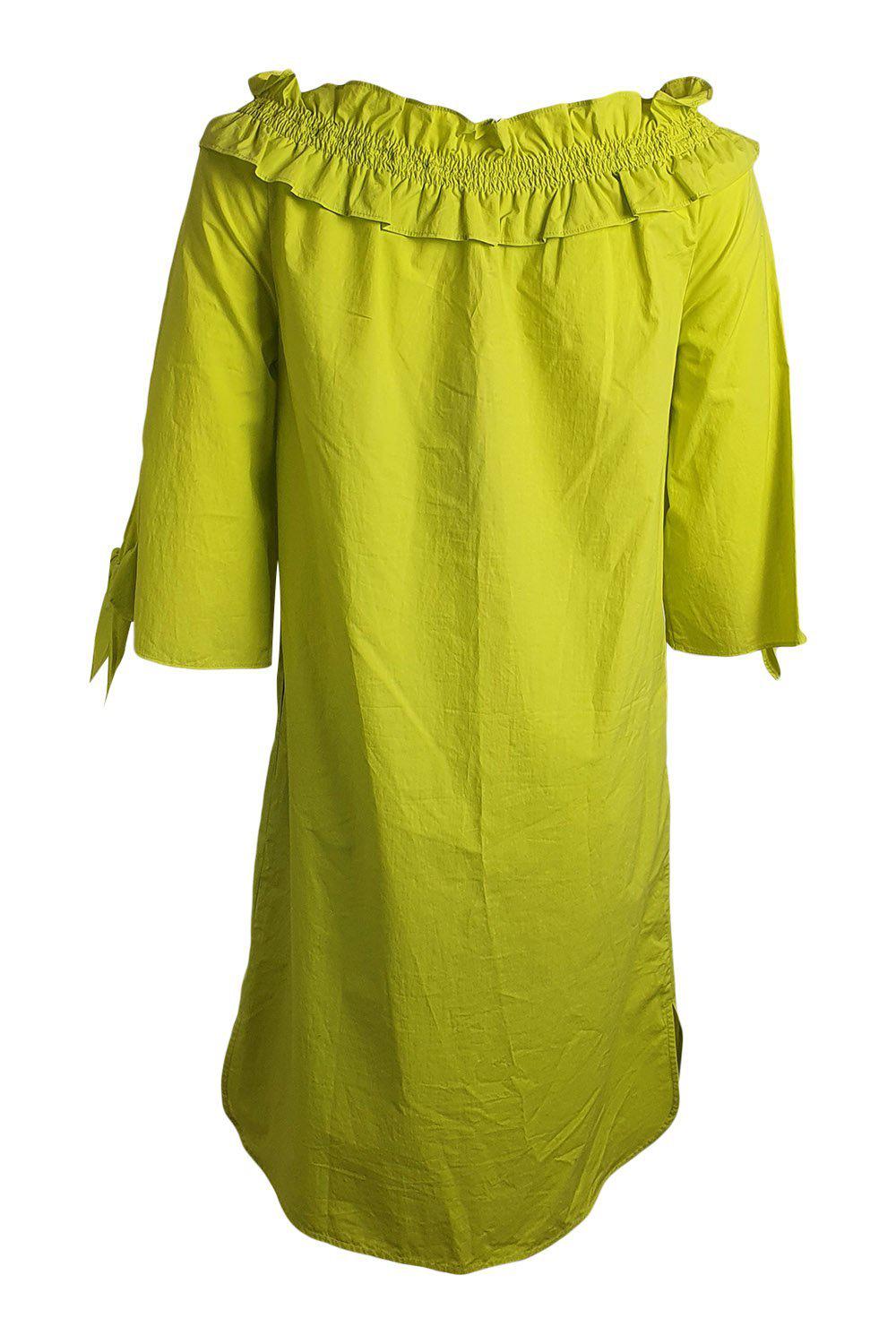 LUISA CERANO Mustard Yellow 100% Cotton Ruffle Collar Short Sleeved Dress (DE 34 | GB 8)-The Freperie