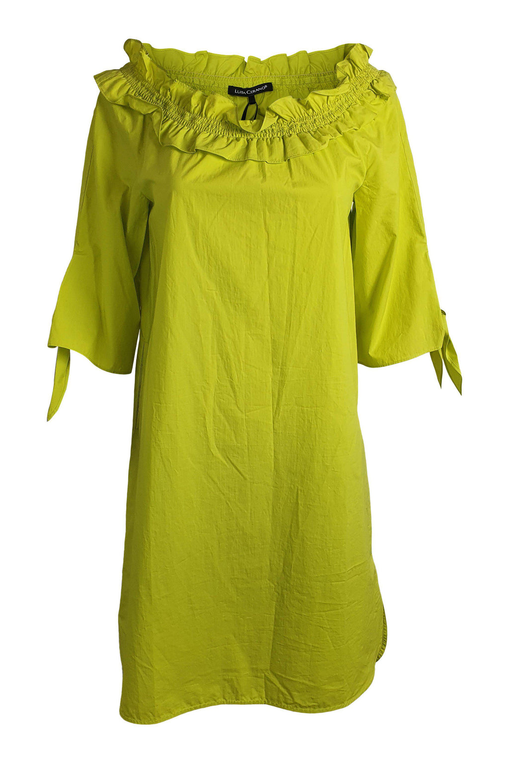 LUISA CERANO Mustard Yellow 100% Cotton Ruffle Collar Short Sleeved Dress (DE 34 | GB 8)-The Freperie