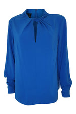 Load image into Gallery viewer, MADELEINE True Blue Twist Front Long Sleeve Top (UK 14)-Escada-The Freperie
