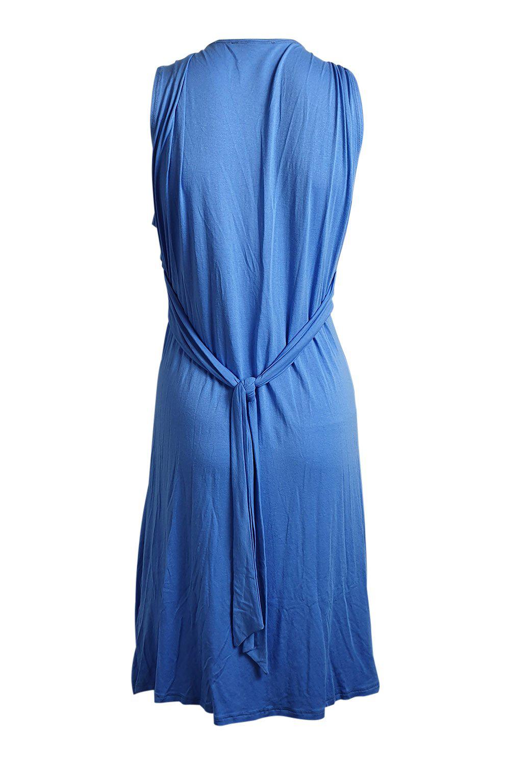 MAILLE DEMOISELLE Blue Twist Front Monroe Style Tie Back Dress (3)-Maille Demoiselle-The Freperie