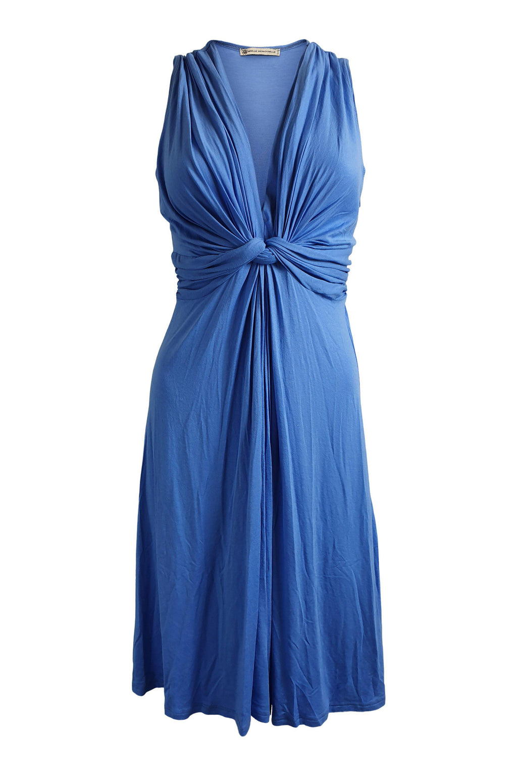 MAILLE DEMOISELLE Blue Twist Front Monroe Style Tie Back Dress (3)-Maille Demoiselle-The Freperie