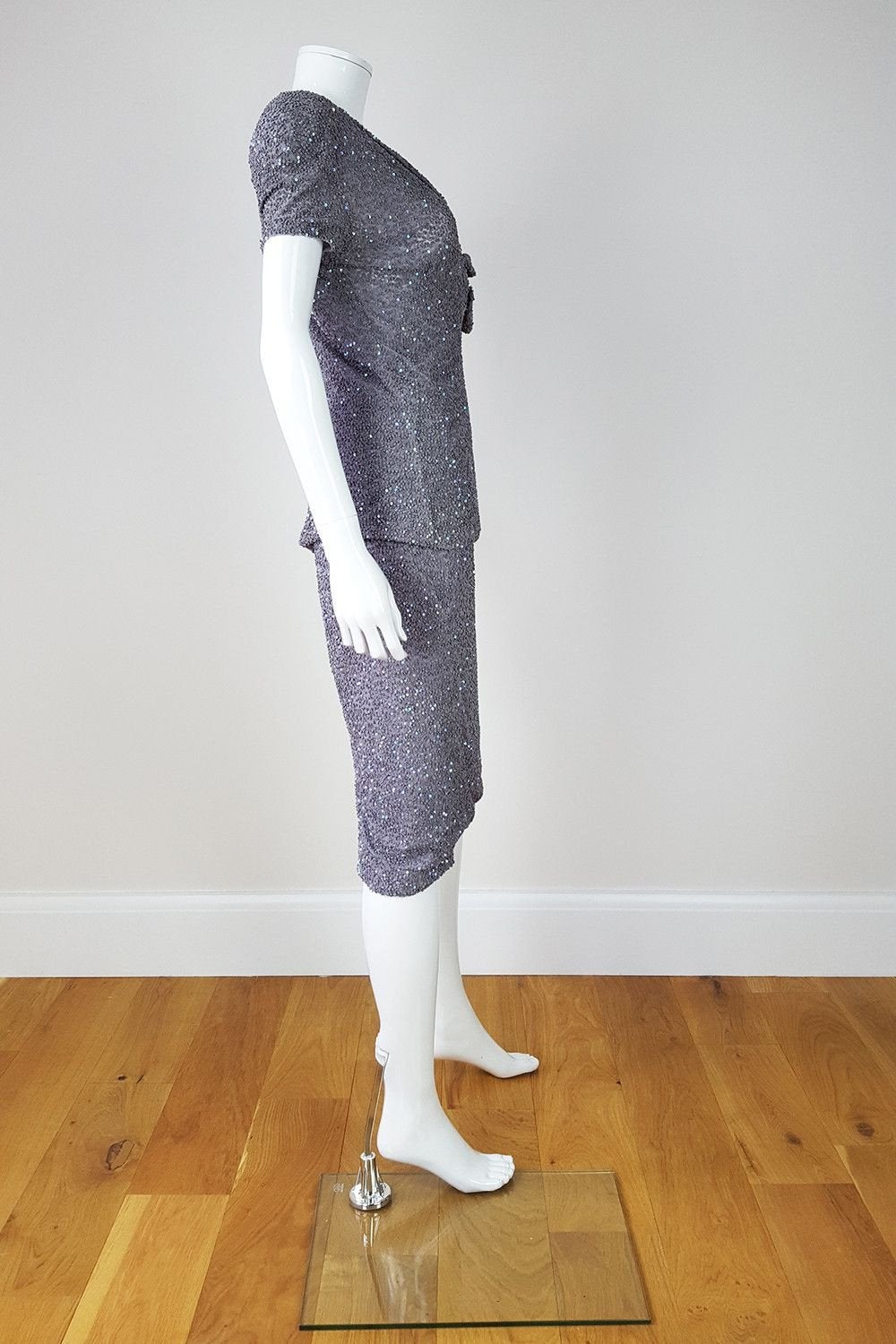 MANISH ARORA Grey Silk and Sequin Skirt Suit (S)-Manish Arora-The Freperie