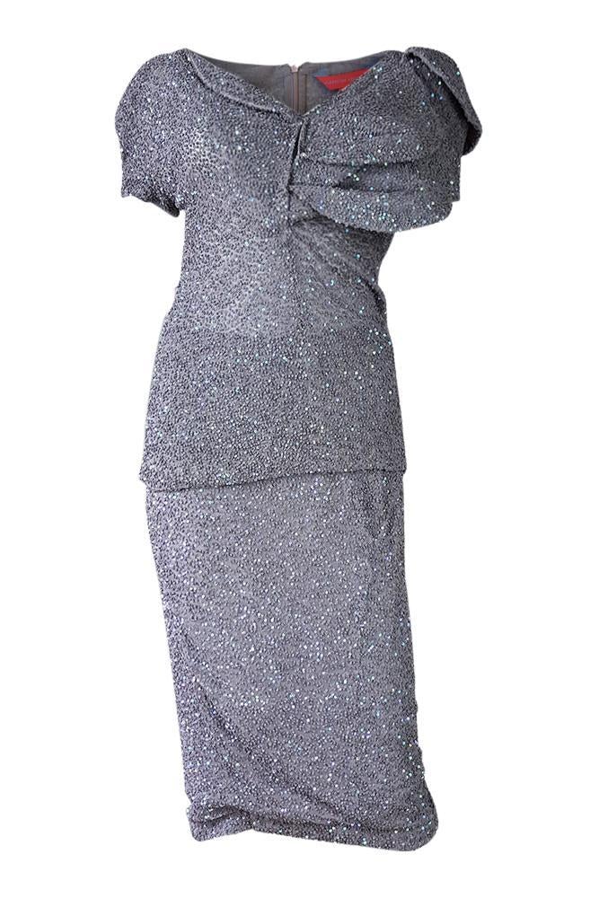MANISH ARORA Grey Silk and Sequin Skirt Suit (S)-Manish Arora-The Freperie