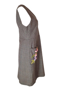 MANOUSH Brown Dogtooth Check Sleeveless Princess De Galles Shift Dress (UK 14)-Manoush-The Freperie