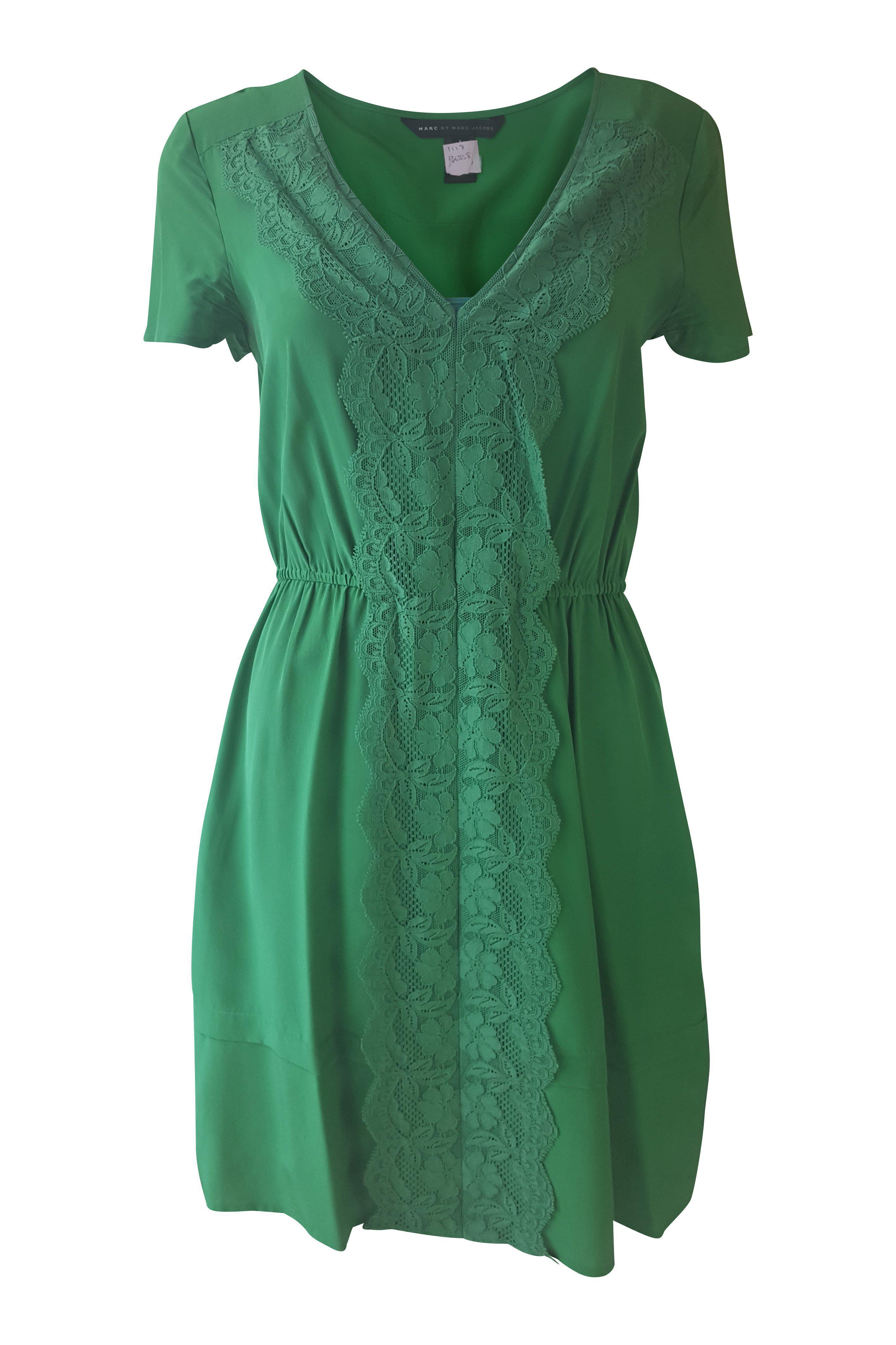 MARC JACOBS Emerald Green Lace Front Silk Dress (US 4)-Marc Jacobs-The Freperie