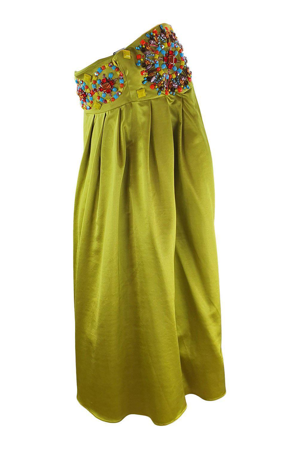 MATTHEW WILLIAMSON Lime Green Empire Line Midi Dress (12)-Matthew Williamson-The Freperie