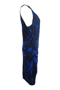 MICHAEL KORS Blue Halter Neck Graphic Print Jersey Bodycon Dress (L)-Michael Kors-The Freperie