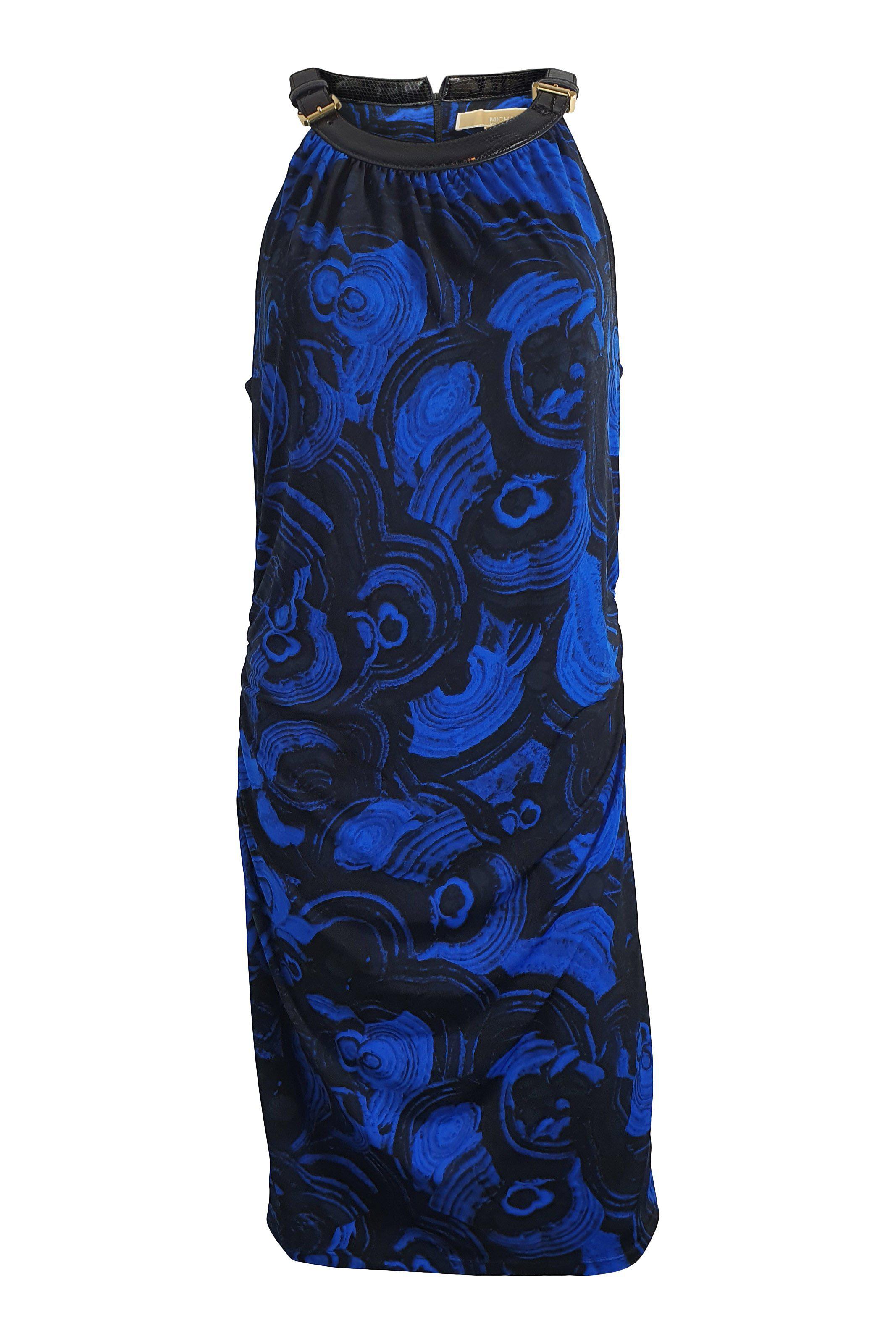 MICHAEL KORS Blue Halter Neck Graphic Print Jersey Bodycon Dress (L)-Michael Kors-The Freperie