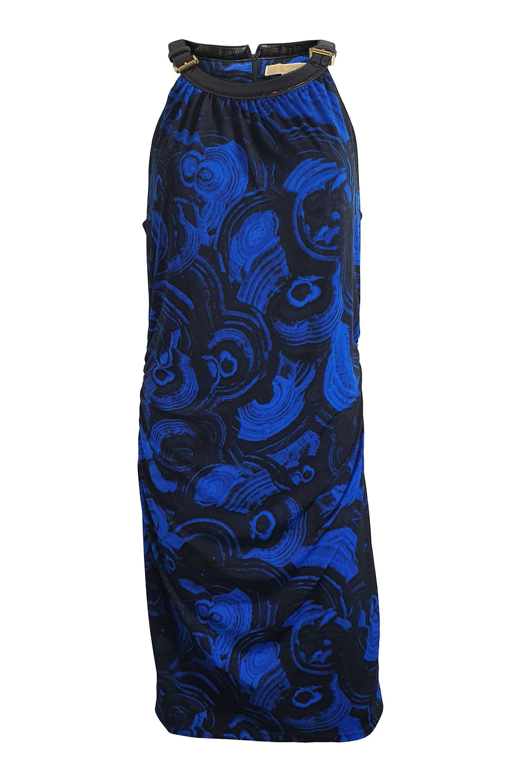MICHAEL KORS Blue Halter Neck Graphic Print Jersey Bodycon Dress (L)-Michael Kors-The Freperie