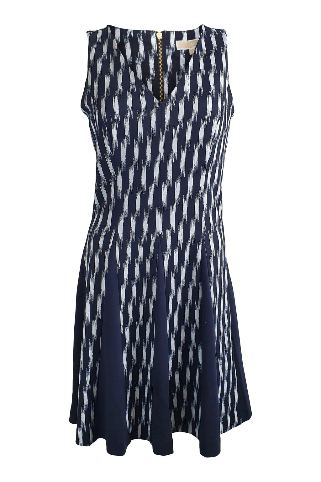 MICHAEL KORS Navy Blue Fit and Flare Abstract Print Sleeveless Dress (6)-Michael Kors-The Freperie