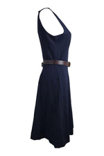 Load image into Gallery viewer, MICHAEL KORS Navy Blue Fit and Flare Belted Sleeveless Dress (6)-Michael Kors-The Freperie
