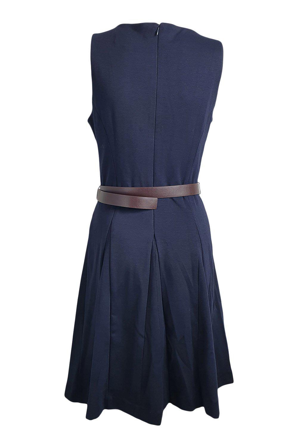 MICHAEL KORS Navy Blue Fit and Flare Belted Sleeveless Dress (6)-Michael Kors-The Freperie