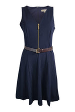 Load image into Gallery viewer, MICHAEL KORS Navy Blue Fit and Flare Belted Sleeveless Dress (6)-Michael Kors-The Freperie
