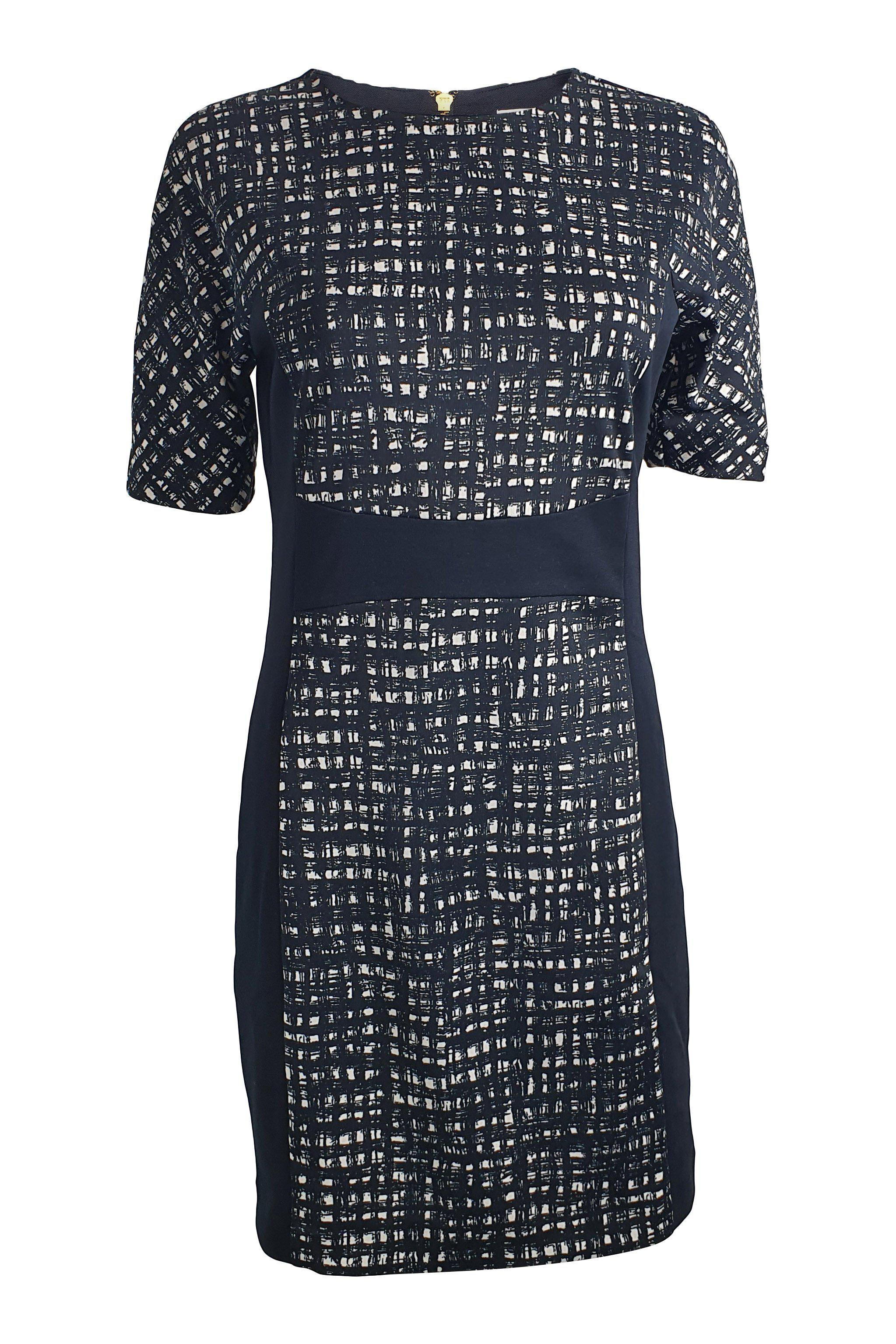 MICHAEL KORS Navy Blue Graphic Print Short Sleeved Shift Dress (US 4)-Allude-The Freperie