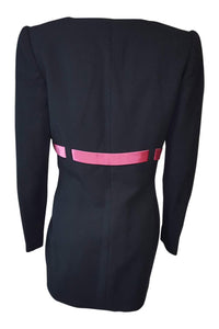 MIRELLA CAVORSO Black and Pink Fitted Collarless Jacket-Mirella Cavorso-The Freperie