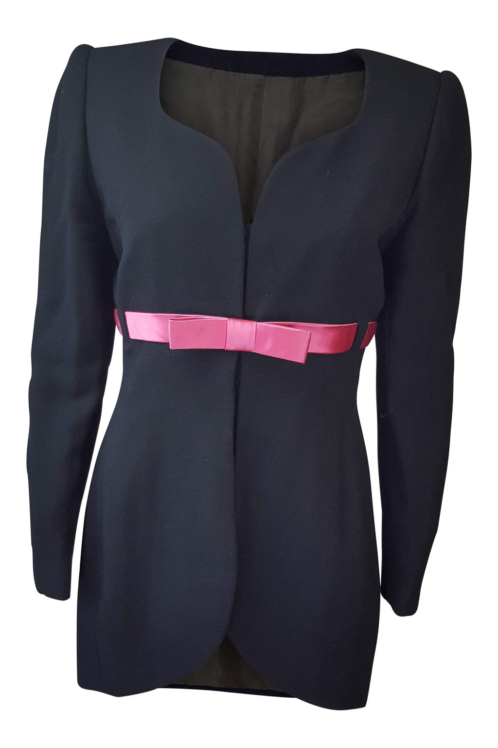 MIRELLA CAVORSO Black and Pink Fitted Collarless Jacket-Mirella Cavorso-The Freperie