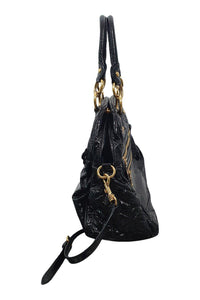 MIU MIU Black Patent Leather Part Quilted Shoulder Bag (L)-The Freperie
