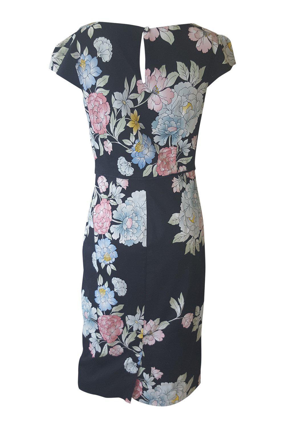 MONSOON Black Floral Print Vintage Style Pin-Up Wiggle Dress (UK 10)-Monsoon-The Freperie