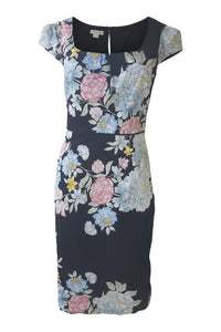 MONSOON Black Floral Print Vintage Style Pin-Up Wiggle Dress (UK 10)-Monsoon-The Freperie
