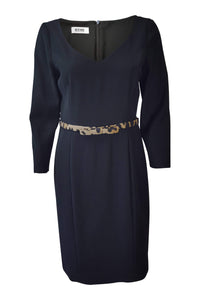 MOSCHINO Black Leopard Print Belt Dress (UK 12)-Moschino-The Freperie