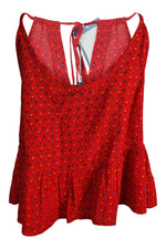 Load image into Gallery viewer, M.I.H Jeans Red Cotton Flax Blend Floral Printed Tie Neck Top (S)-MIH Jeans-The Freperie
