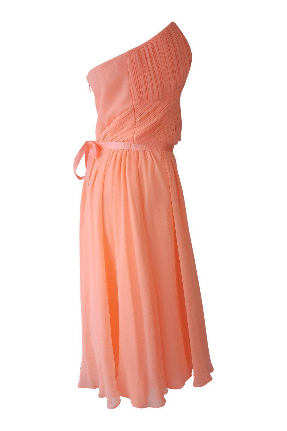 OASIS Neon Peach Pleated Bustier Fit and Flare Dress (UK 12)-Oasis-The Freperie