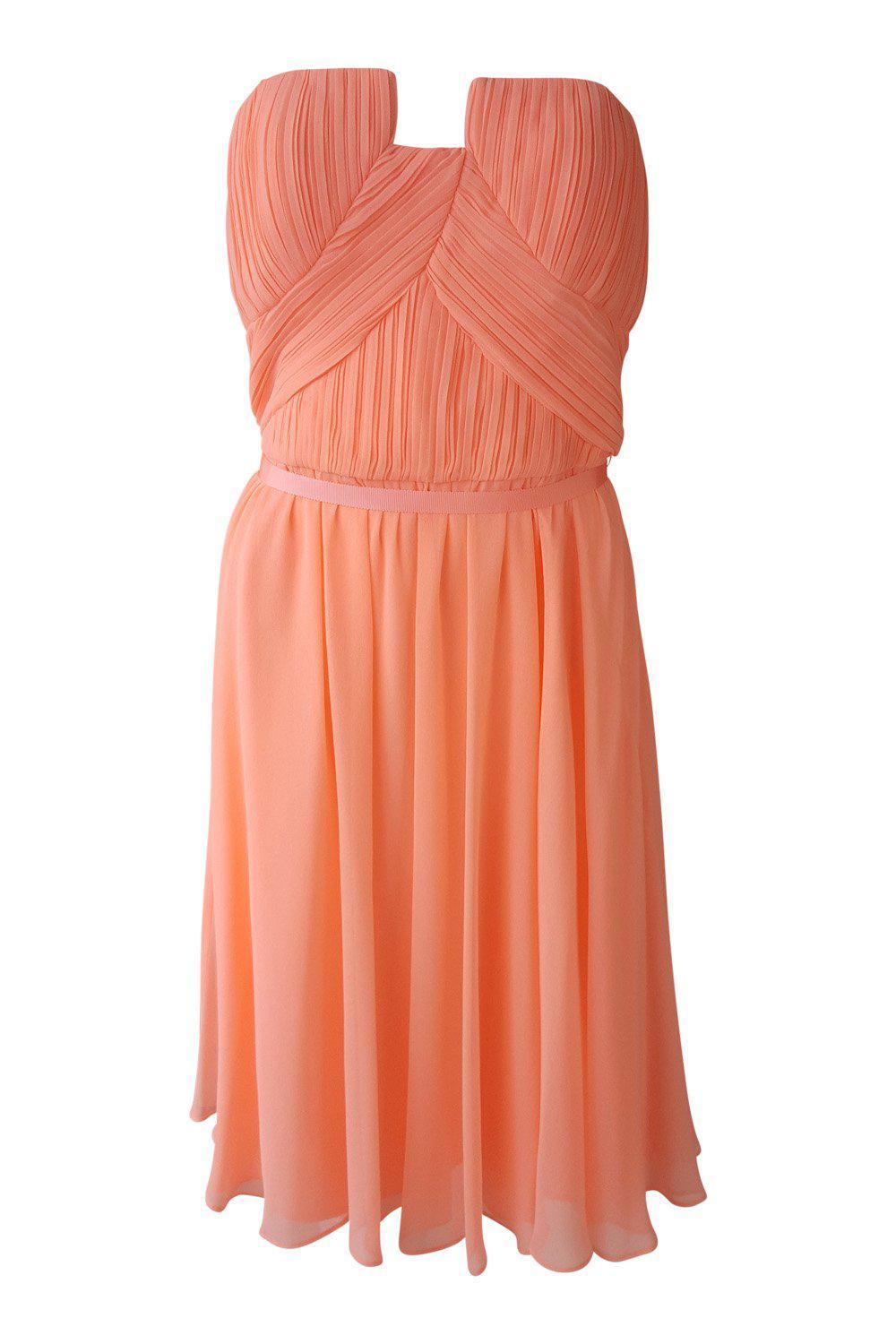 OASIS Neon Peach Pleated Bustier Fit and Flare Dress (UK 12) The Freperie OASIS Neon Peach Pleated Bustier Fit and Flare Dress (UK 12) The Freperie