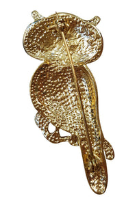 OWL BROOCH Gold Plated Enamelled with Rhinestone Inlay-Unbranded-The Freperie